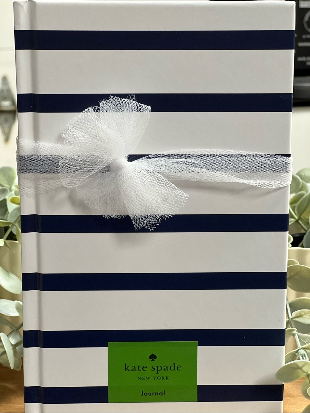 kate spade Navy and White Striped Journal with Tulle Bow